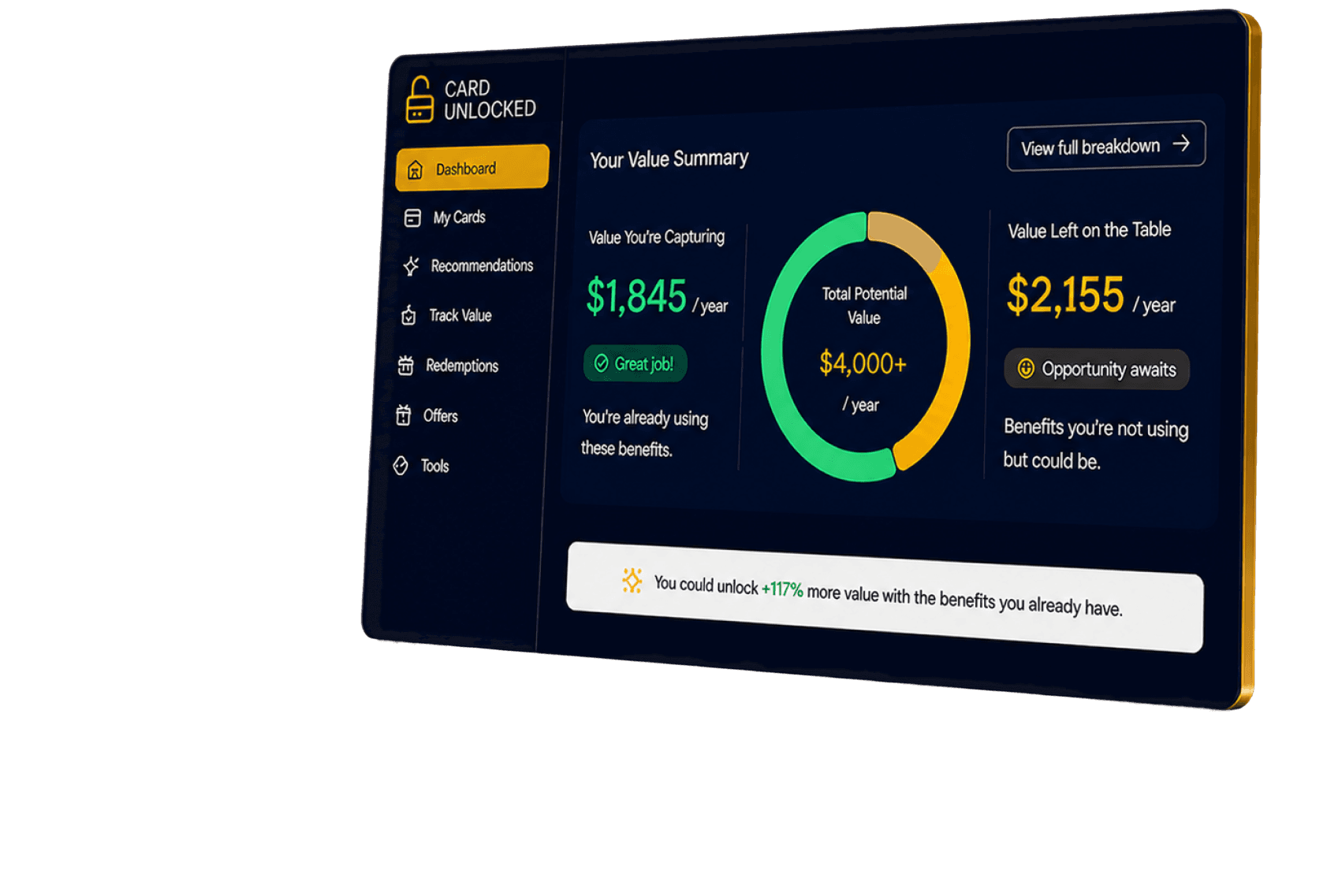 Card Unlocked dashboard preview